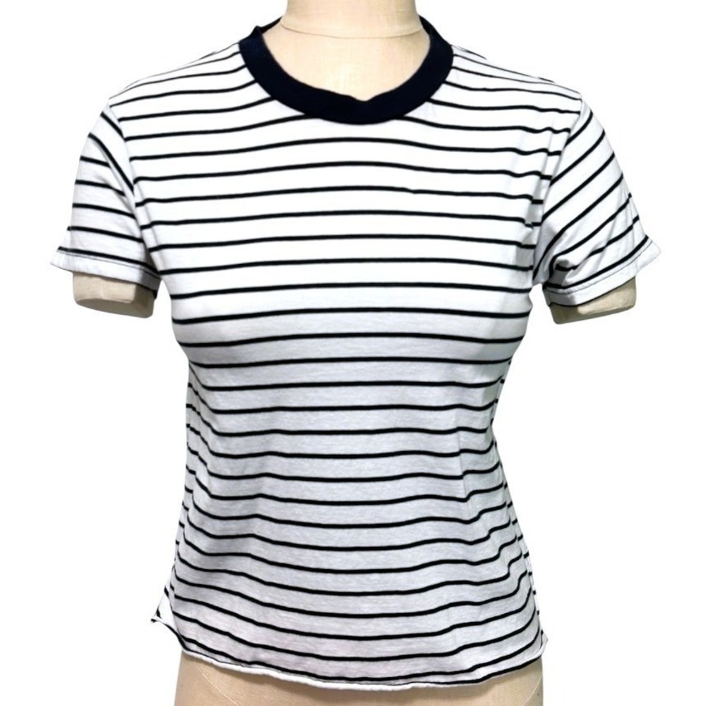 Brandy Melville Tee One Size White & Navy Stripe Made in Italy 100% Cotton NWOT